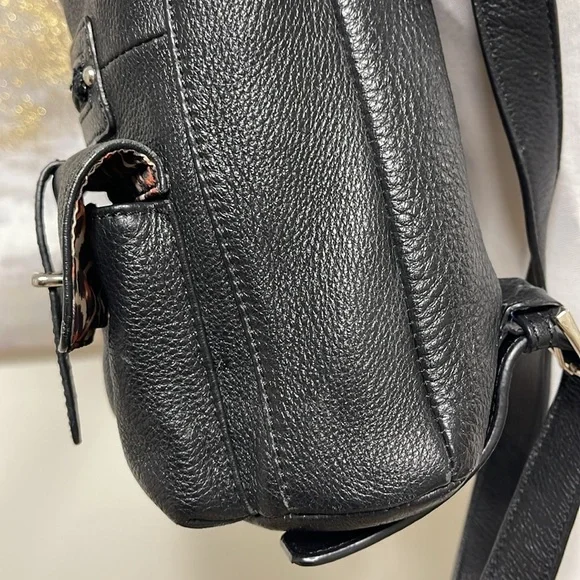 PELLE STUDIO Pebble Leather Backpack Sling Bag, Black, Leopard fabric interior - Picture 5 of 15